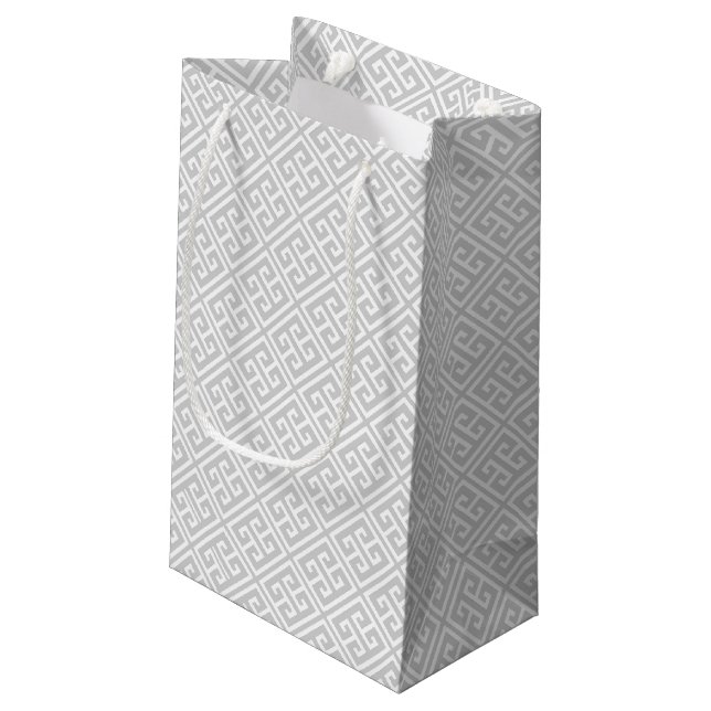 Sacola Para Presentes Pequena Teste padrão chave grego cinzento (Verso inclinado)