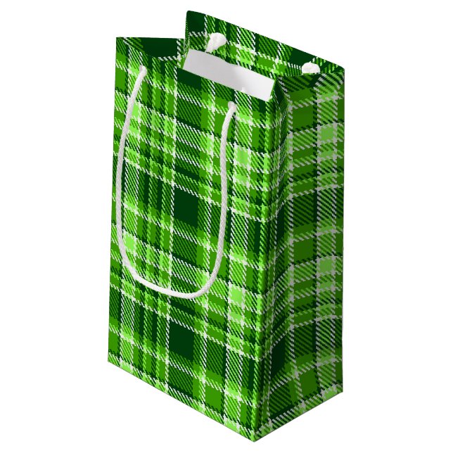 Sacola Para Presentes Pequena Teste padrão Checkered da cor verde (Verso inclinado)