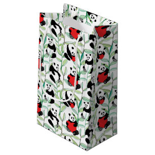 Sacola Para Presentes Pequena teste padrão com as pandas bonitas com corações