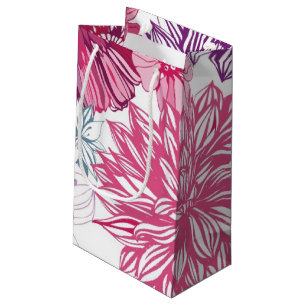 Sacola Para Presentes Pequena Teste padrão com ásteres e a dália cor-de-rosa