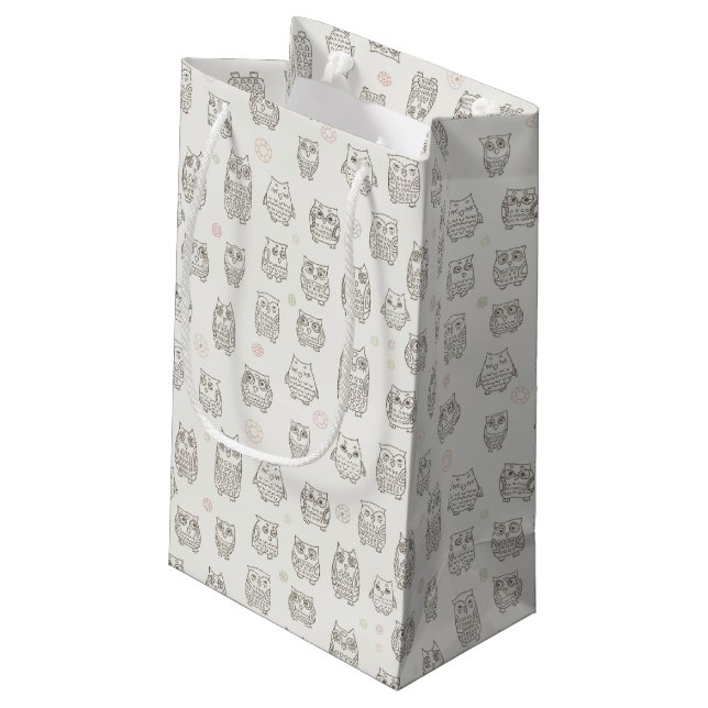 Sacola Para Presentes Pequena Teste padrão com corujas (Verso inclinado)