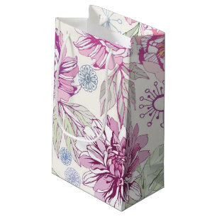 Sacola Para Presentes Pequena Teste padrão com flores cor-de-rosa