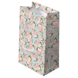 Sacola Para Presentes Pequena Teste padrão cor-de-rosa bonito com bolinhas azui