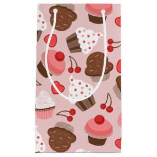Sacola Para Presentes Pequena Teste padrão cor-de-rosa bonito dos cupcakes, dos