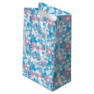 Sacola Para Presentes Pequena Teste padrão cor-de-rosa e azul do cão da
