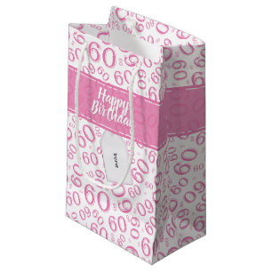 Sacola Para Presentes Pequena Teste padrão cor-de-rosa e branco do 60th
