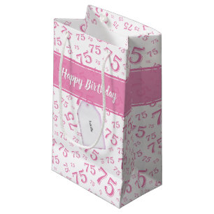 Sacola Para Presentes Pequena Teste padrão cor-de-rosa e branco do 75th