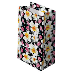 Sacola Para Presentes Pequena Teste padrão da elegância com flores do narciso
