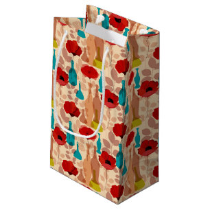 Sacola Para Presentes Pequena Teste padrão das flores, dos vasos e das garrafas