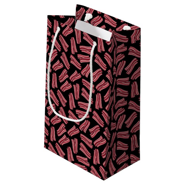 Sacola Para Presentes Pequena Teste padrão das tiras de bacon (Verso inclinado)