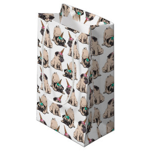 Sacola Para Presentes Pequena Teste padrão de aspiração do unicórnio dos Pug