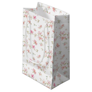 Sacola Para Presentes Pequena Teste padrão de flor cor-de-rosa macio da aguarel