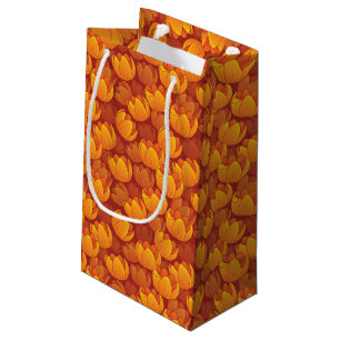 Sacola Para Presentes Pequena Teste padrão de flor dourado