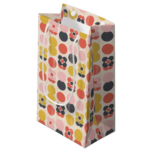 Sacola Para Presentes Pequena Teste padrão de flor moderno do meio século (Frente inclinada)