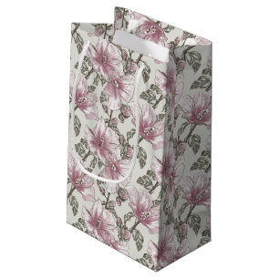 Sacola Para Presentes Pequena Teste padrão de flores cor-de-rosa silenciado do