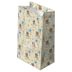 Sacola Para Presentes Pequena teste padrão do gato e dos peixes