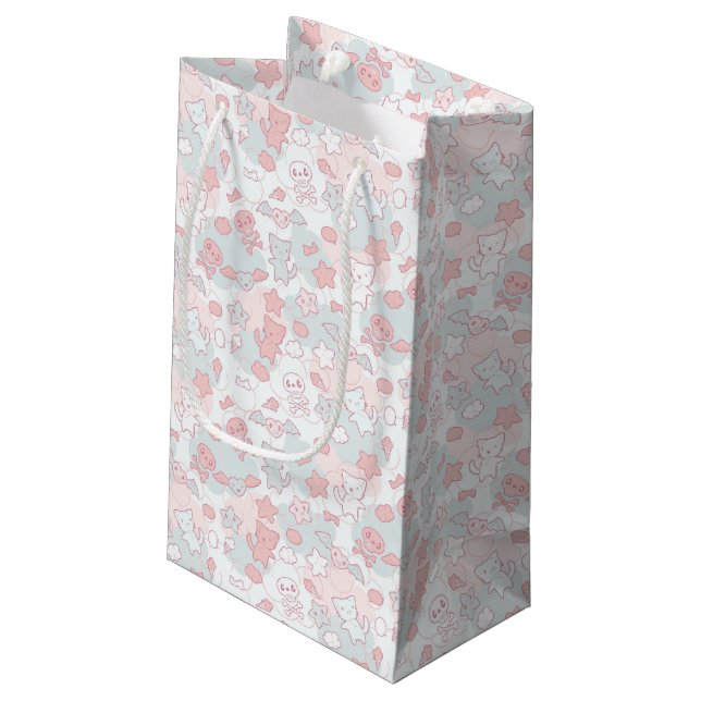 Sacola Para Presentes Pequena teste padrão do kawaii com doodle (Verso inclinado)