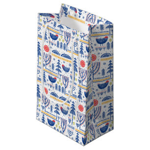 Sacola Para Presentes Pequena Teste padrão do pássaro do inverno da arte popul