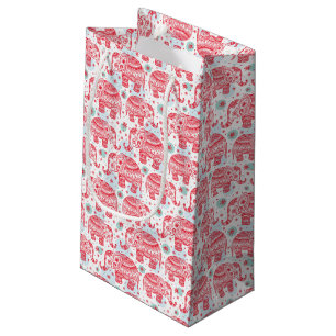 Sacola Para Presentes Pequena Teste padrão étnico vermelho do elefante