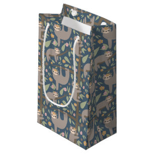 Sacola Para Presentes Pequena Teste padrão floral bonito da preguiça