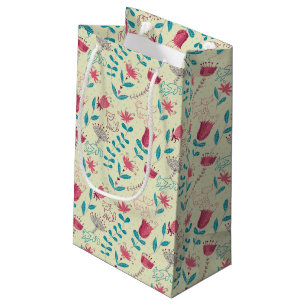Sacola Para Presentes Pequena Teste padrão floral com gatos dos desenhos