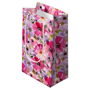 Sacola Para Presentes Pequena Teste padrão floral da aguarela do verão