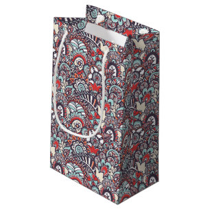 Sacola Para Presentes Pequena Teste padrão floral do Doodle de Paisley