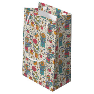 Sacola Para Presentes Pequena Teste padrão floral dos desenhos animados com