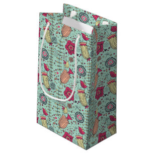 Sacola Para Presentes Pequena Teste padrão floral dos desenhos animados com