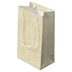 Sacola Para Presentes Pequena Teste padrão floral Dourado das folhas