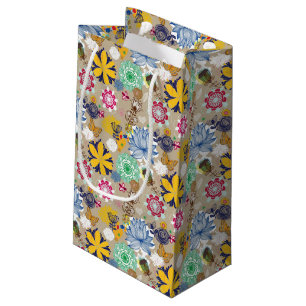 Sacola Para Presentes Pequena Teste padrão floral no estilo retro 3