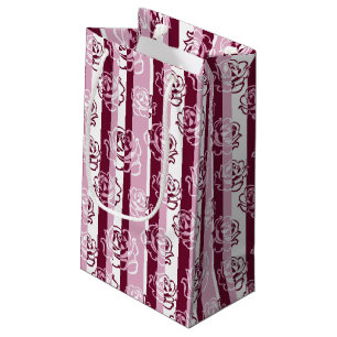 Sacola Para Presentes Pequena Teste padrão listrado com rosas