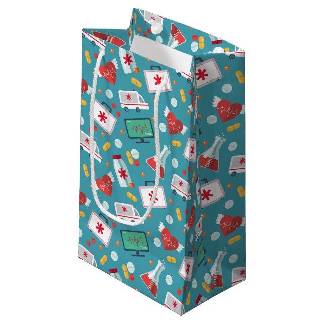 Sacola Para Presentes Pequena Teste padrão médico do ícone (Frente inclinada)