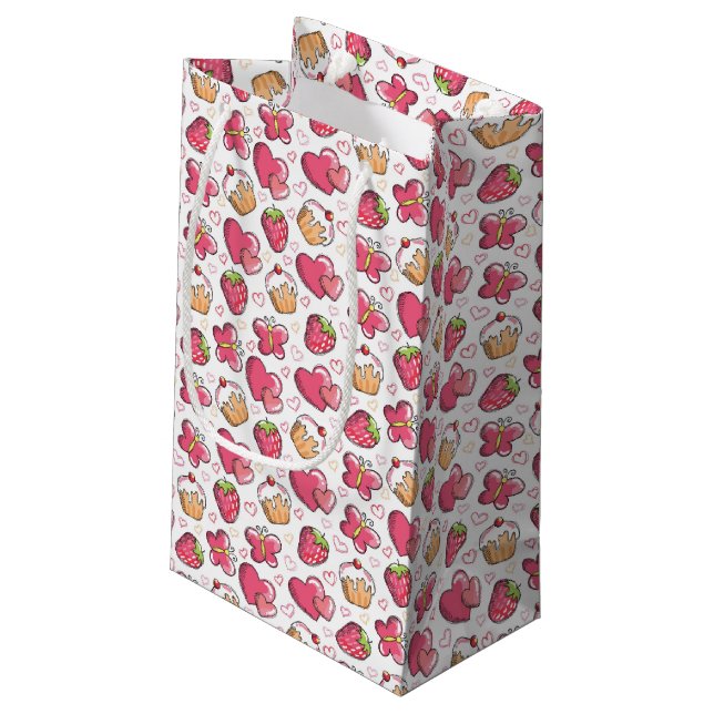 Sacola Para Presentes Pequena teste padrão romântico da comida (Verso inclinado)