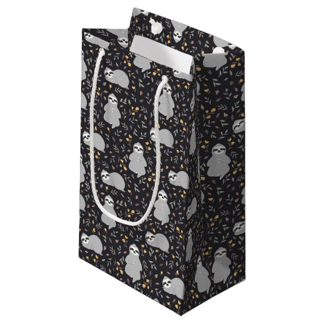 Sacola Para Presentes Pequena Teste padrão tropical da preguiça do bebê (Frente inclinada)