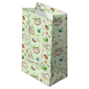 Sacola Para Presentes Pequena Teste padrão tropical da preguiça do coco