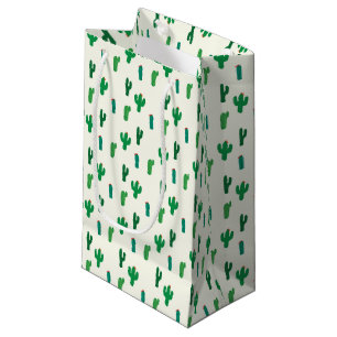 Sacola Para Presentes Pequena Teste padrão verde-claro do cacto