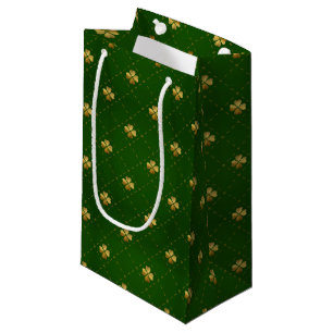 Sacola Para Presentes Pequena Teste padrão verde dourado do trevo