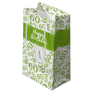 Sacola Para Presentes Pequena Teste padrão verde e branco do 60th aniversário