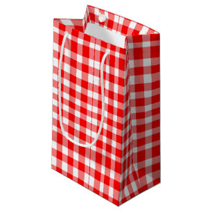 Sacola Para Presentes Pequena Teste padrão vermelho/branco do guingão