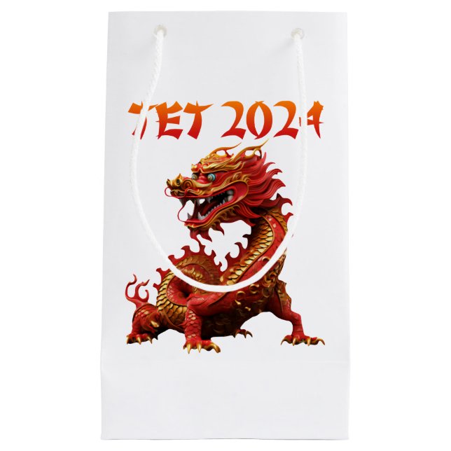 Sacola Para Presentes Pequena Tet 2024 Year of the Dragon Vietnamese New Year (Frente)