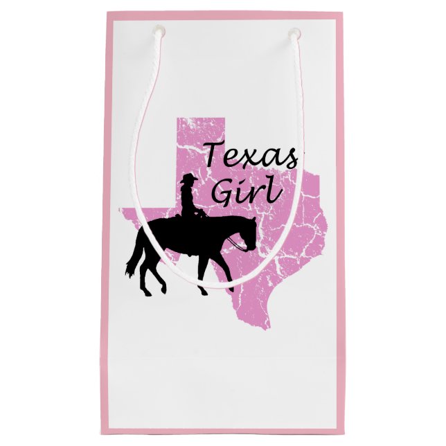 Sacola Para Presentes Pequena Texas Girl Horseback Pink SGB (Frente)
