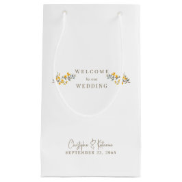 Sacola Para Presentes Pequena Texto Dourado Floral Amarelo de Favor de Casamento