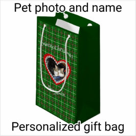 Sacola Para Presentes Pequena Texto personalizado da sua foto de Natal