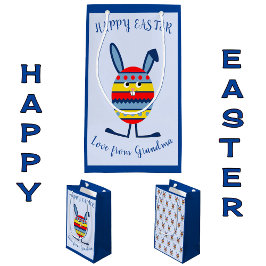 Sacola Para Presentes Pequena Texto personalizado do coelho de ovo da Páscoa azu