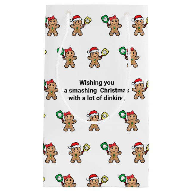 Sacola Para Presentes Pequena Texto personalizado Pickleball Gingerbird pessoas  (Frente)