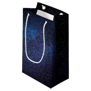 Sacola Para Presentes Pequena Textura da Galáxia Azul Elegante