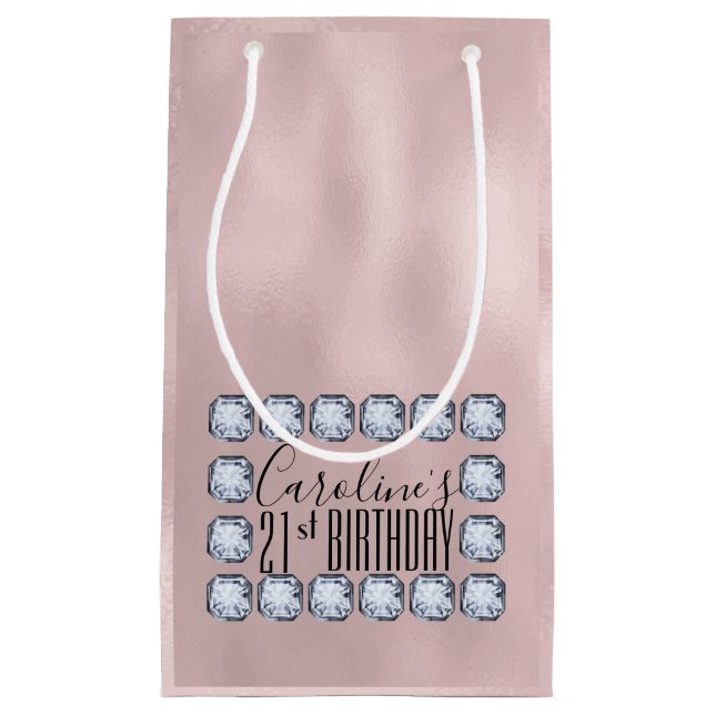 Sacola Para Presentes Pequena Textura de vidro de aniversário de Rosa de luxo (Frente)