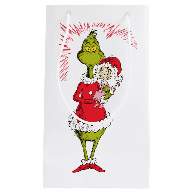 Sacola Para Presentes Pequena The Grinch Holds Cindy Lou Who (Frente)