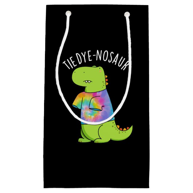 Sacola Para Presentes Pequena Tie-dye-nosaur Funny Dinossaur Pun Dark BG (Frente)